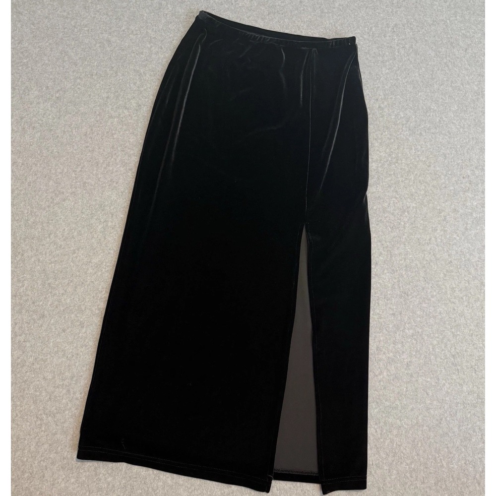 VTG Fashion Bug Black Velvet Side Slit A Line Y2K Flowy Whimsigoth Maxi Skirt M